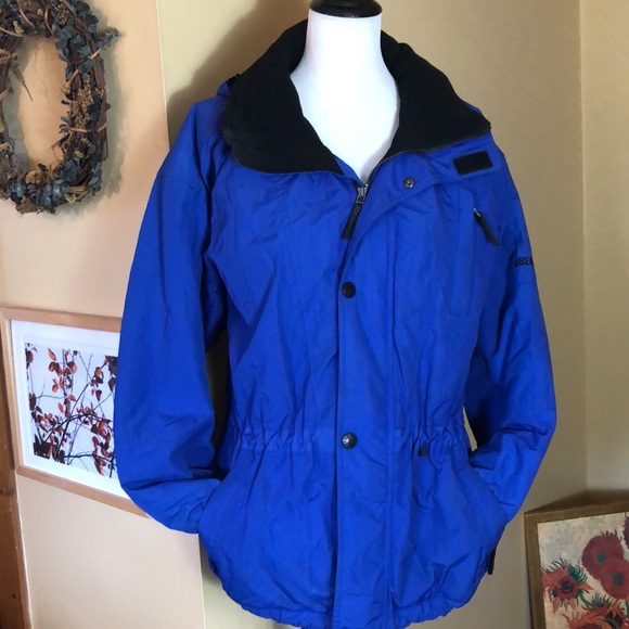 VTG 90s OBERMEYER sz Large SkiWear Snow Hooded Parkas Vivid Blue Fleece Classic - Picture 3 of 16